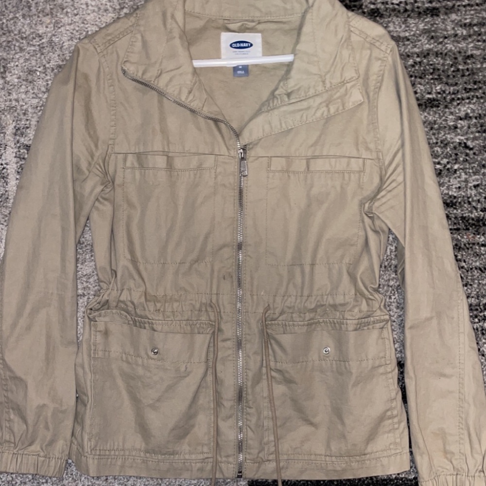 Tan Spring Zip Up Jacket/Coat - Size Medium